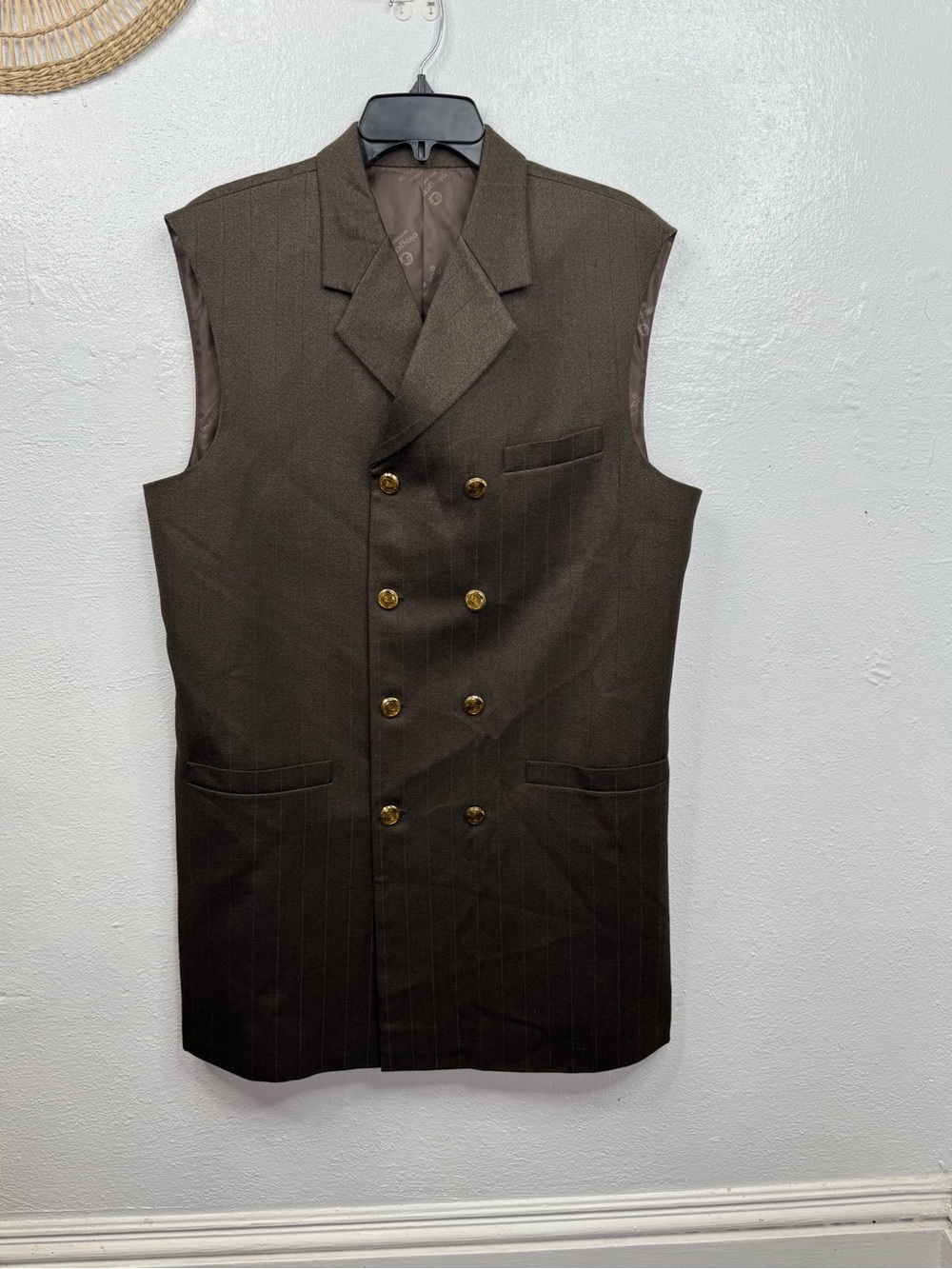 le-gance INTERNATIONAL Suit Blazer Vest Dress Size M Brown Pinstripe Double